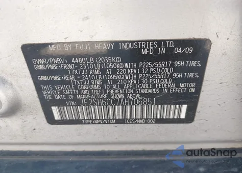 2010 Subaru Forester 2.5X Premium из США, поврежденный, VIN JF2SH6CC7AH706851